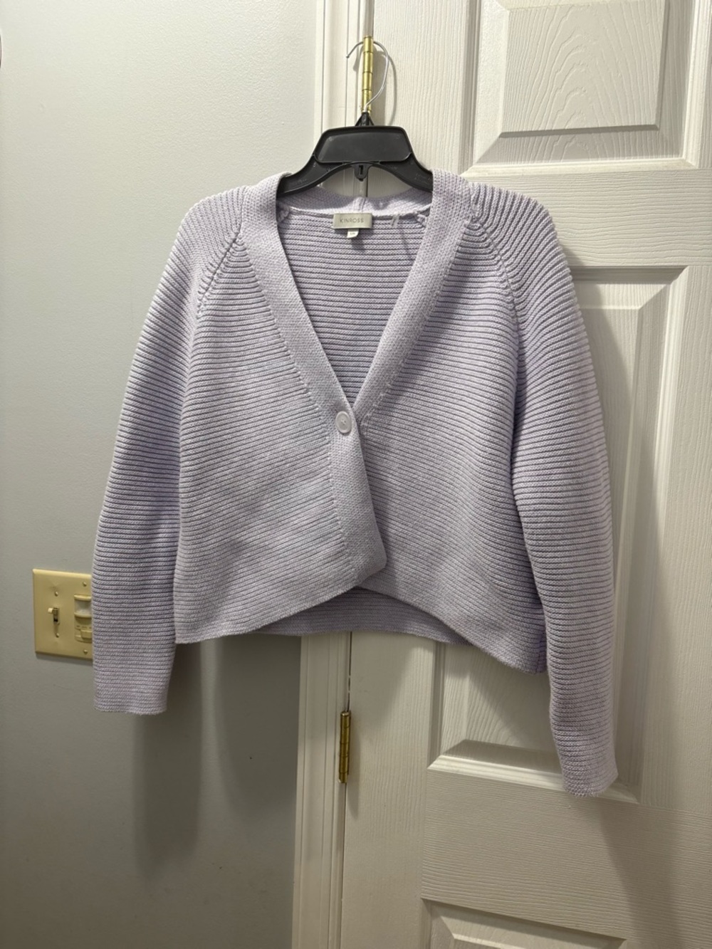 Kinross Garter Stitch Cotton Knit Cardigan In Lilac Purple Size Large
